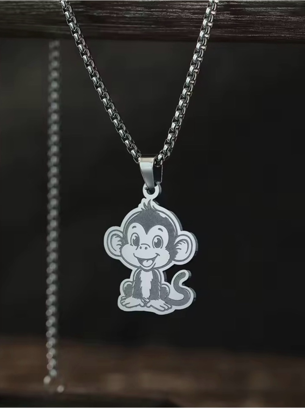 18K White Gold Monkey Pendant Necklace Chinese Zodiac Year No Fade Character